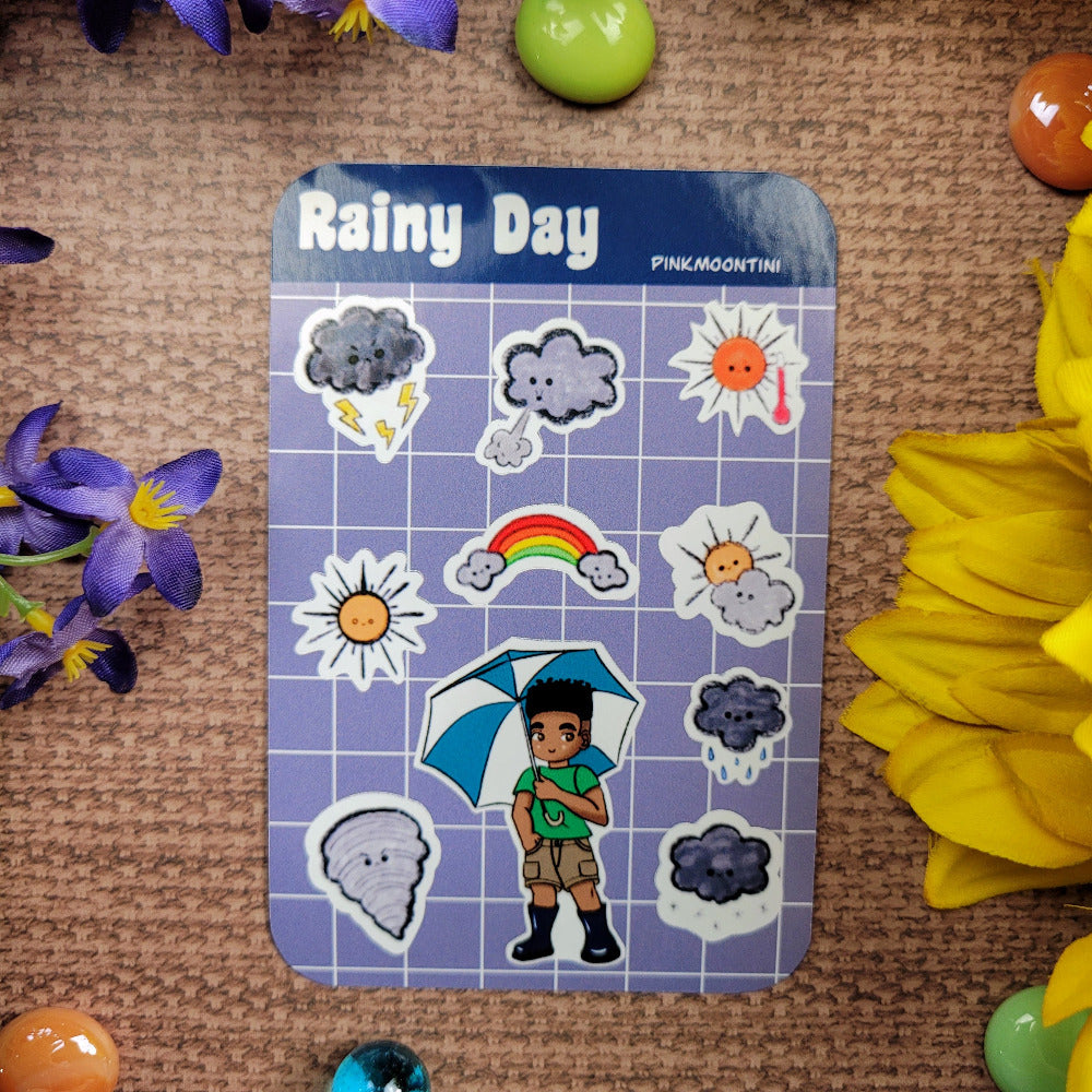 weather inspired sticker sheet with grey background