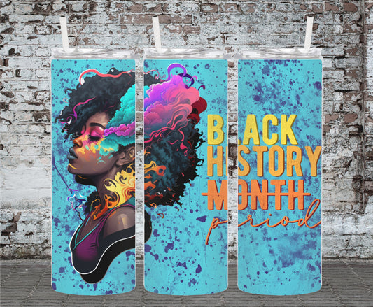 20 oz metal Black History themed tumbler - a stainless steel tumbler featuring a design inspired by African American heritage, with a capacity of 20 oz.